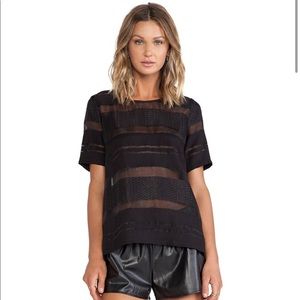Black JOA Sheer Stripe Top